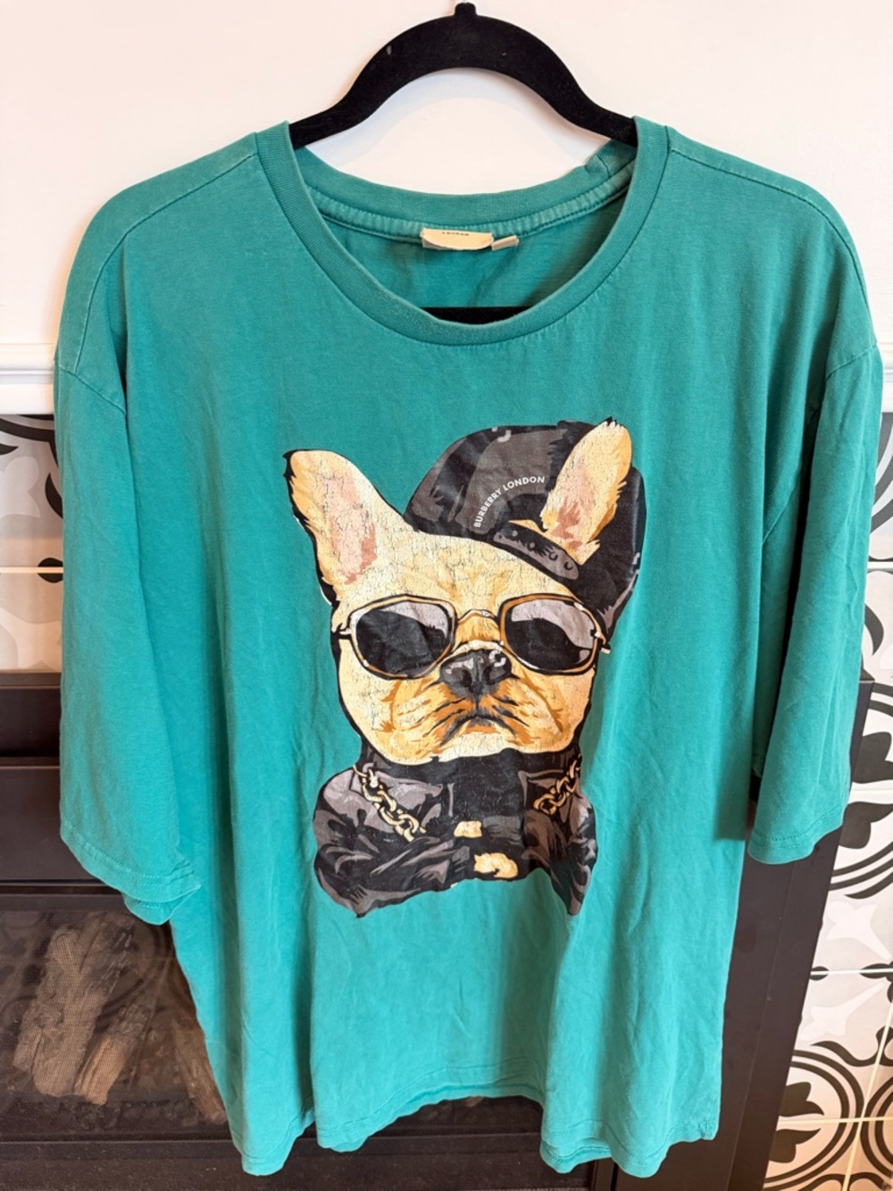 Burberry Teal Graphic Frenchie Short Sleeve Tee